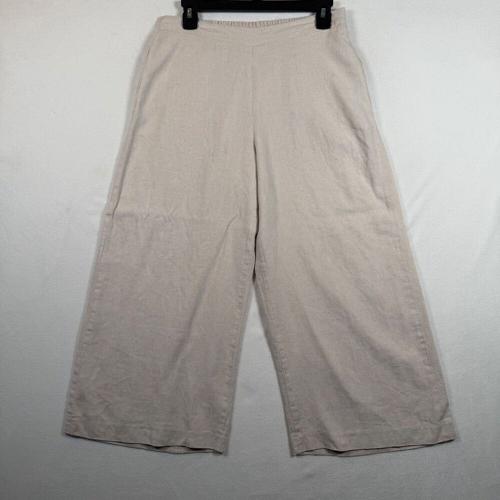 Coldwater Creek Linen Blend Wide Leg Crop Pants Small Beige Pull On